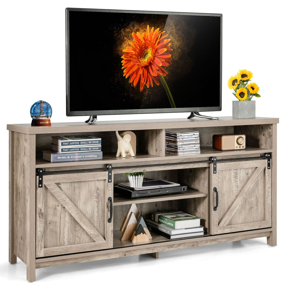 150cm Sliding Barn Door TV Stand Farmhouse Flat Screen Console-Grey
