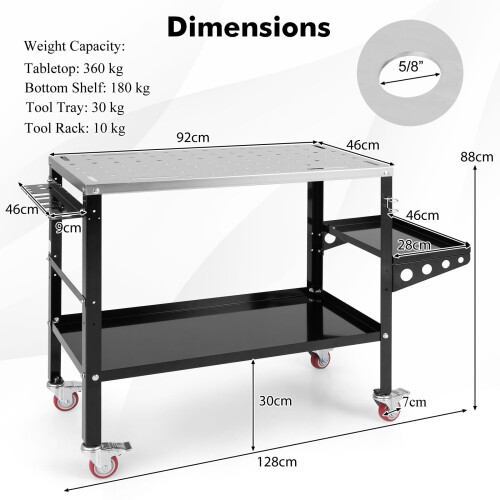 Casart Welding Table 580KG Welding Workbench on Wheels w/ Tool Rack & Tray 1