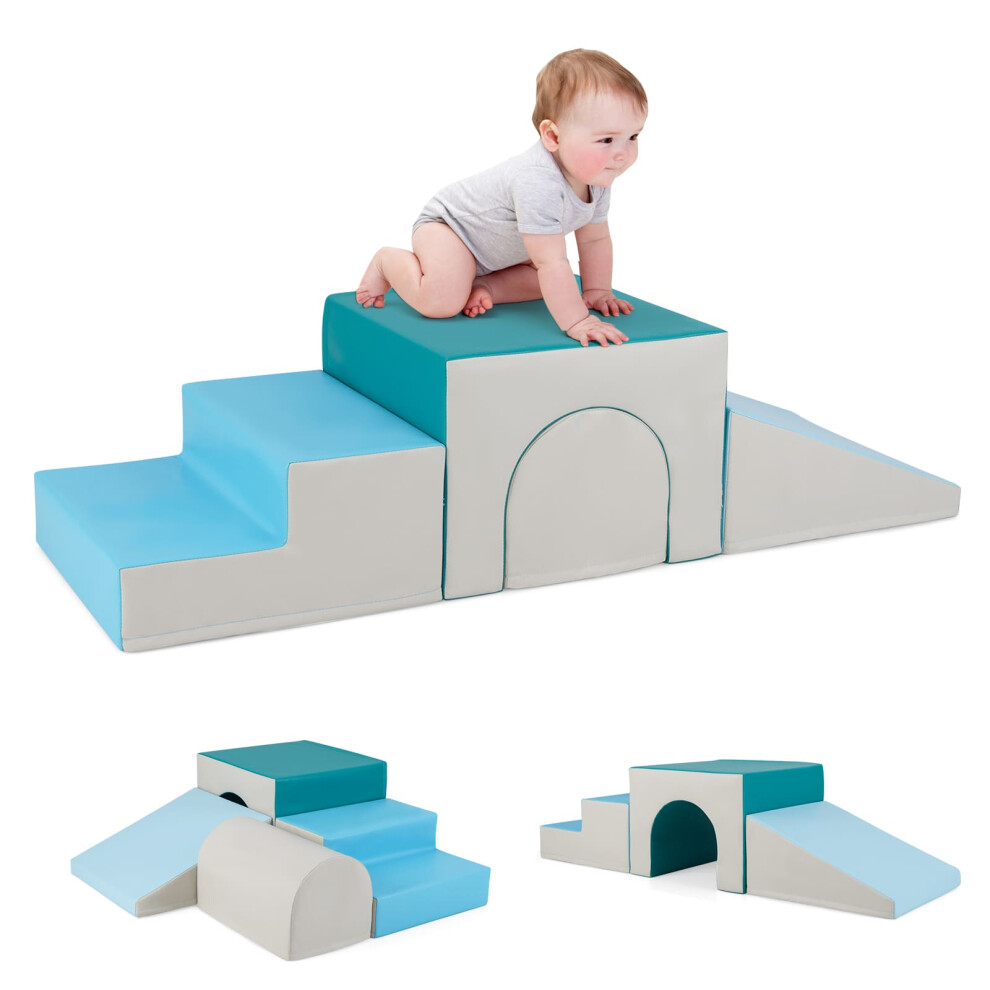 4-Piece Infant Baby Climb and Crawl Foam Block Play Set-Blue