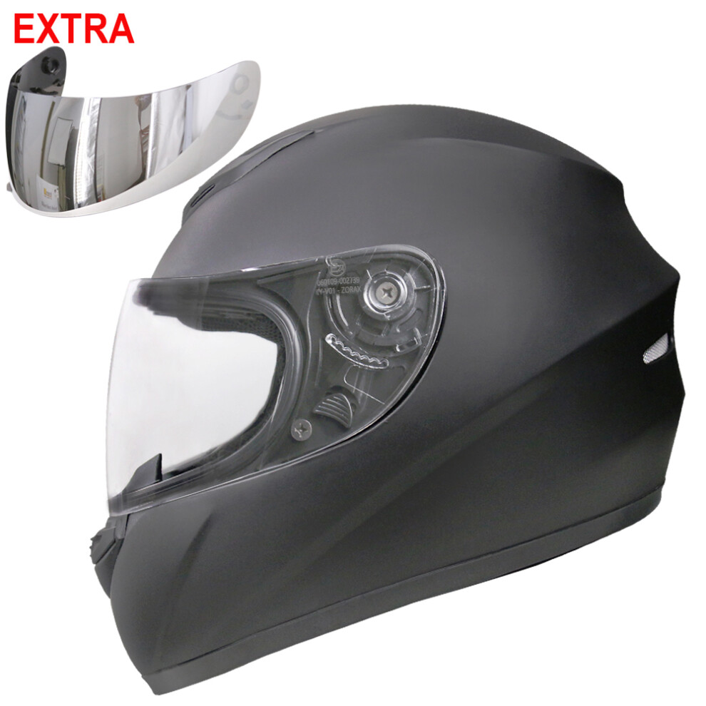 (Matt Black + Mirror Visor, M) ZORAX ZOR-819 Bike Full Face Motorcycle Helmet Motorbike Crash Helmet On Road + Optional Visor-image-OPC-PFXGVYV-NEW