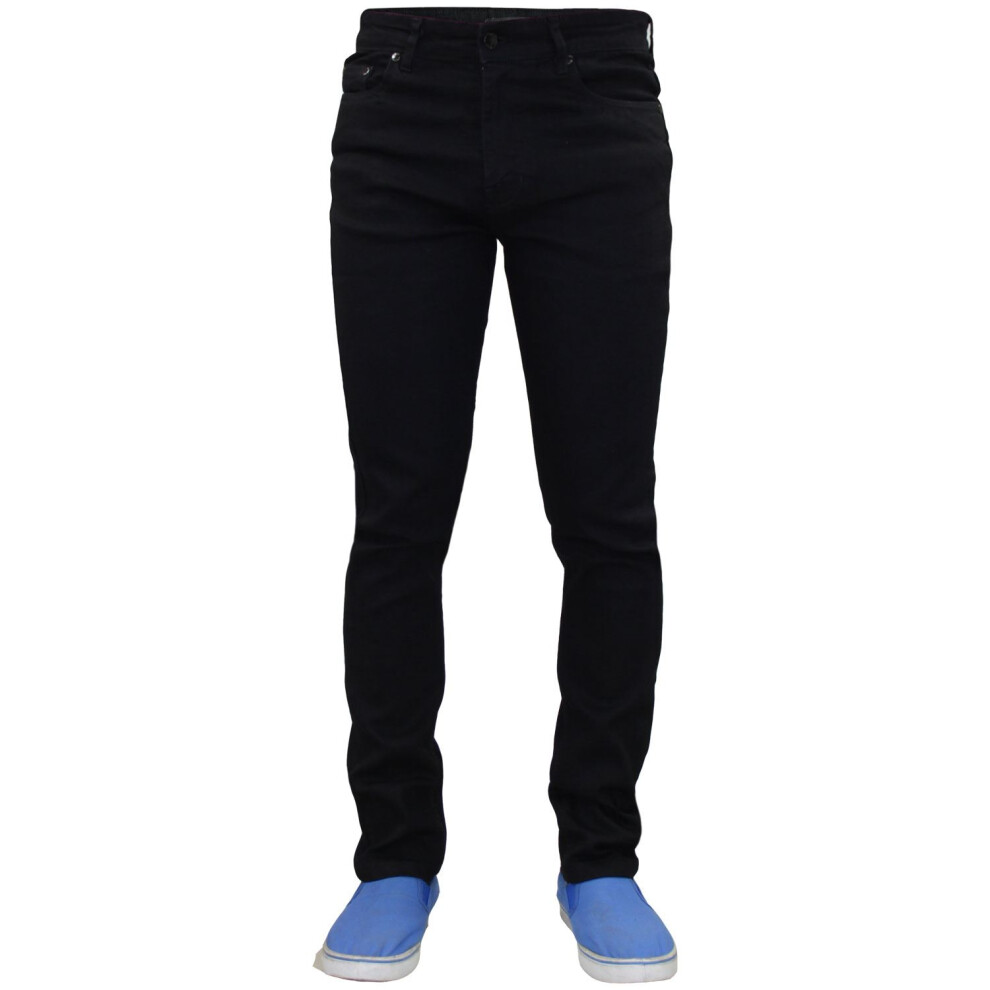 (Black, 28W X 30L) Mens Slim Fit Denim Jeans Zip Fly Stretch Trousers