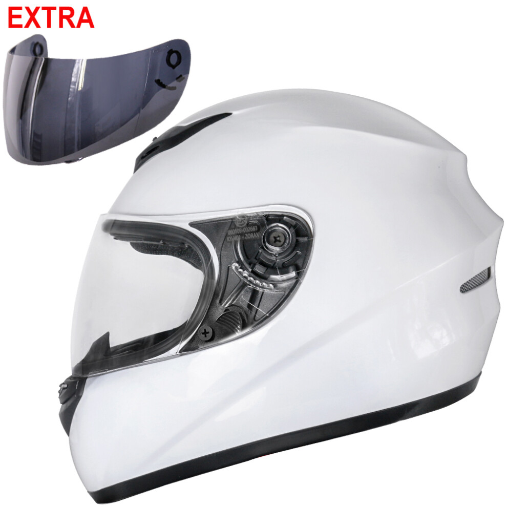 (White + Dark Visor, M) ZORAX ZOR-819 Bike Full Face Motorcycle Helmet Motorbike Crash Helmet On Road + Optional Visor-image-OPC-PFXGVZN-NEW
