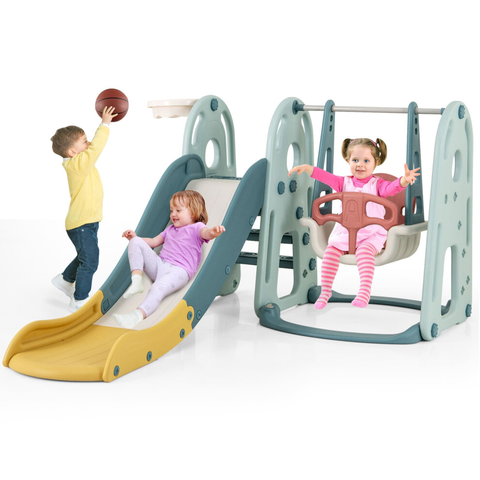 4-in-1 Kids Slide and Swing Set Freestanding Baby Slide Playset