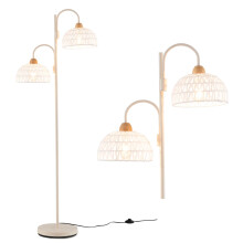 2-Light Floor Lamp Rotating Tree Lamp w/ Foot Switch & Woven Lampshades
