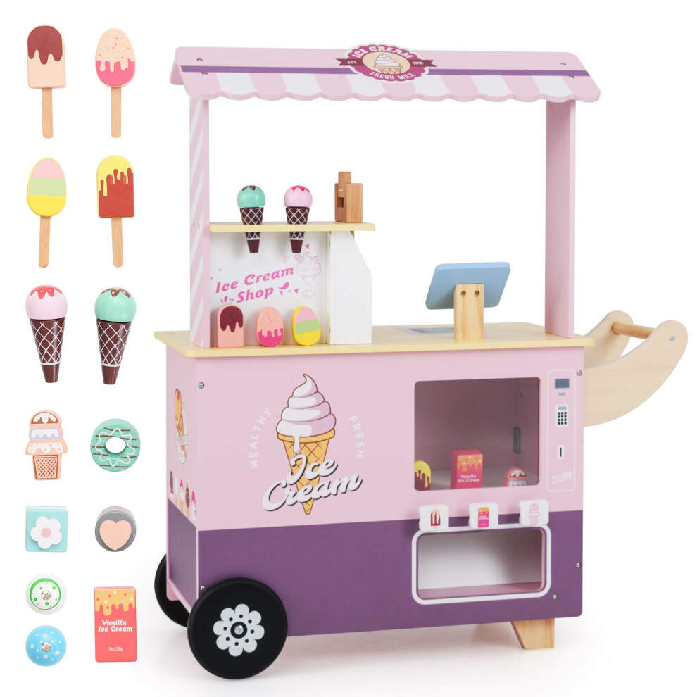 Kids Ice Cream Cart Ice Cream Truck Pretend Play Set-Pink