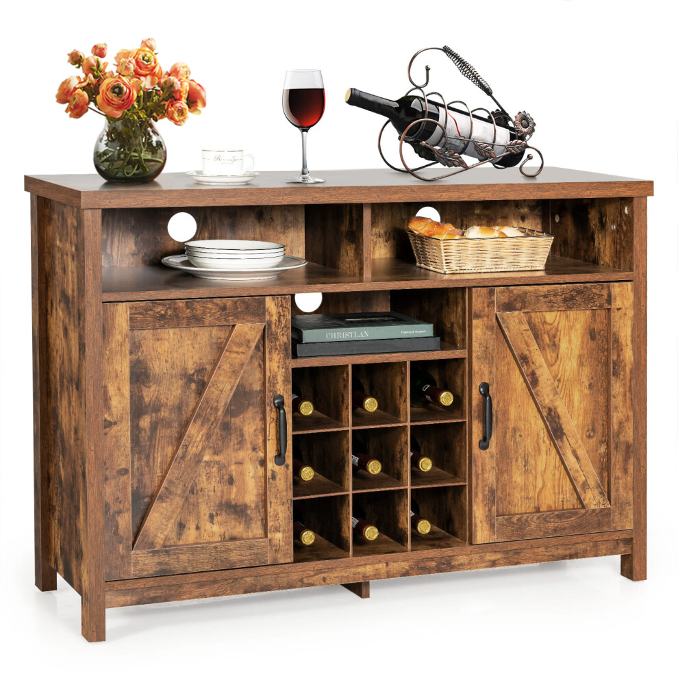 Buffet Storage Cabinet Farmhouse Sideboard w/9-Bottle Wine Rack-Coffee