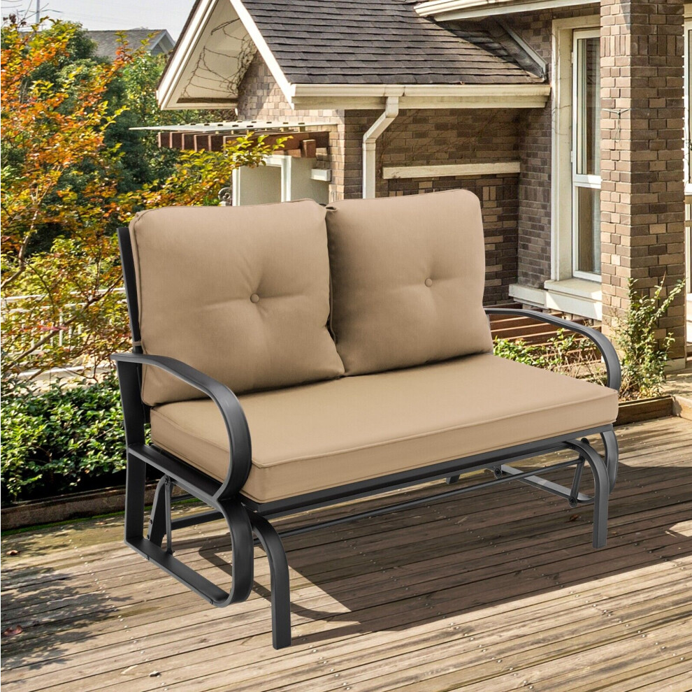 2 Seater Outdoor Glider Bench Swing Glider Chair Loveseat W/Comfortable Cushions