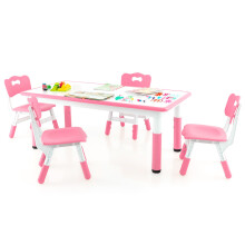 Kids Table and 4 Chairs Set Adjustable Toddler Desk and Chairs-Pink