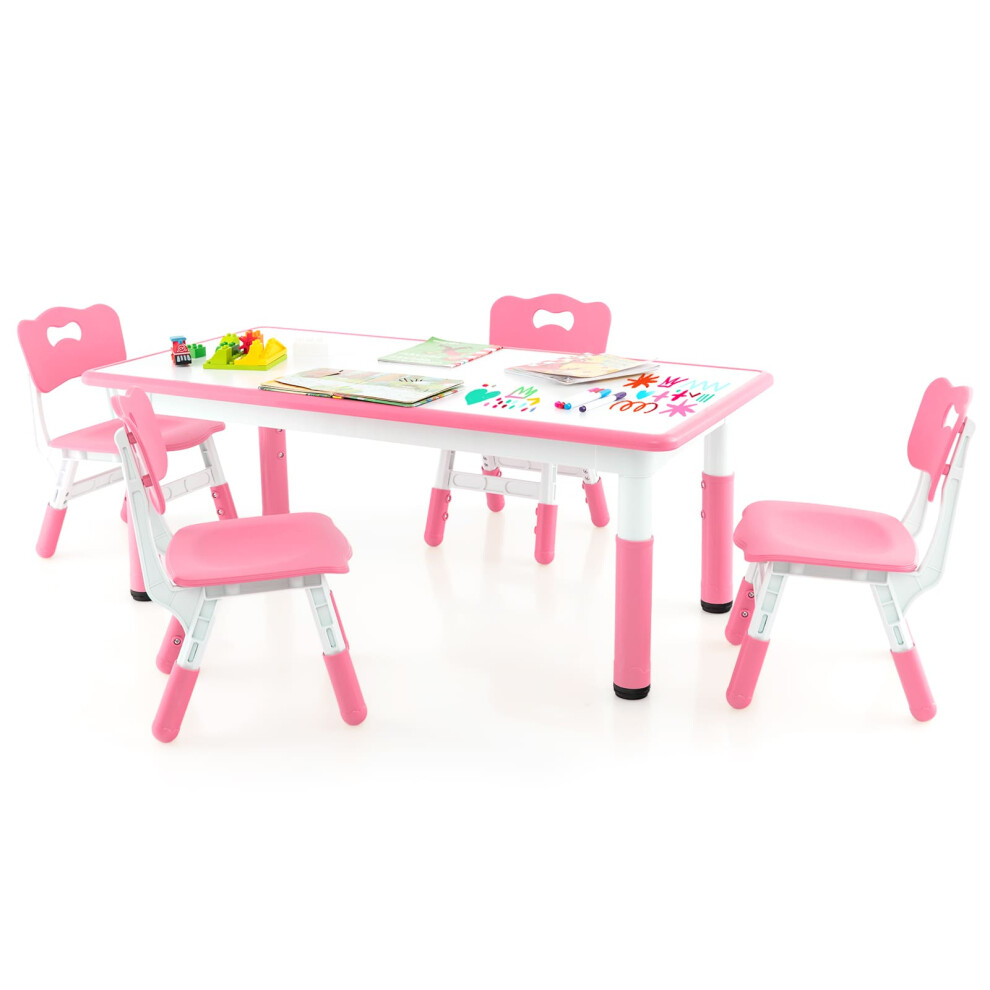 Casart Kids Table And 4 Chairs Set Adjustable Toddler Desk And Chairs- Pink