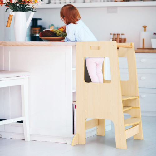 Casart Kids Kitchen Step Stool 2-In-1 Toddler Standing Tower-Natural 1