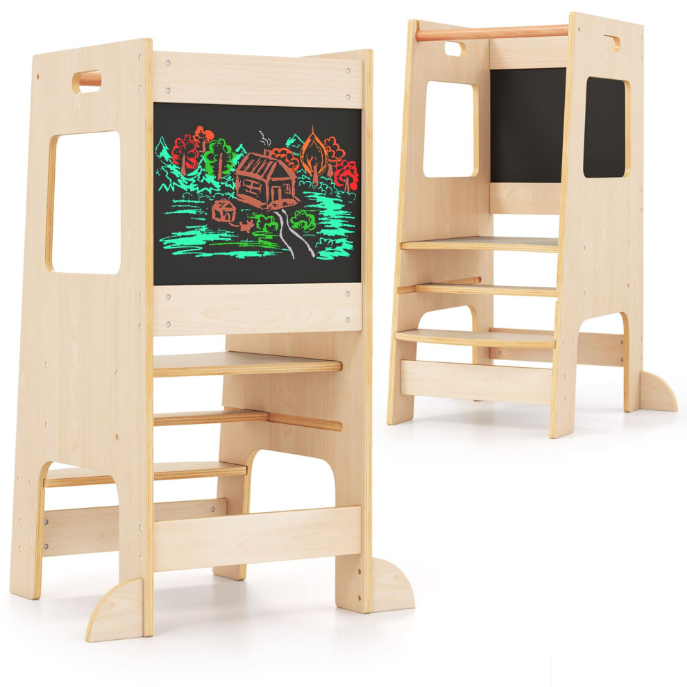Kids Kitchen Step Stool 2-In-1 Toddler Standing Tower-Natural