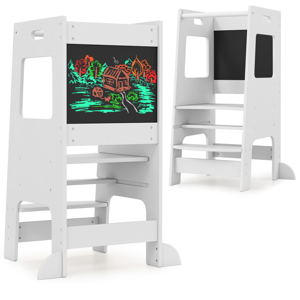 Kids Kitchen Step Stool 2-In-1 Toddler Standing Tower-White