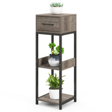 3 Tier Indoor Tall Plant Stand Metal Plant Table w/Drawer