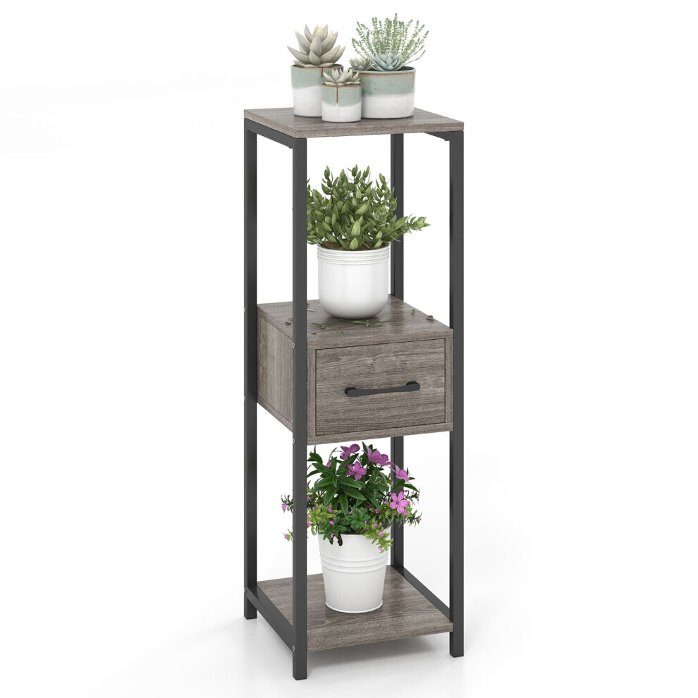 3 Tier Tall Metal Plant Stand Indoor Plant Table Display Shelf w/ Drawer