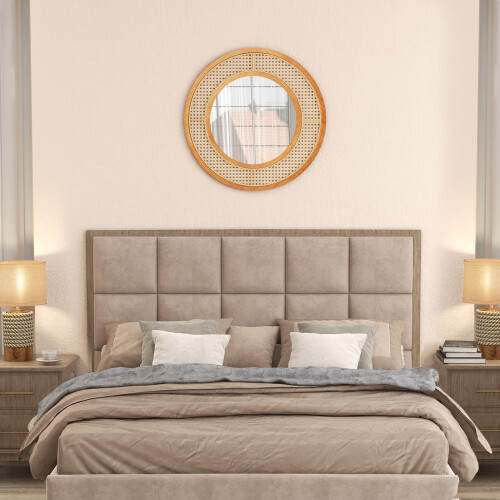 Casart Rattan Round Wall Mirror 65 cm Wooden Framed Mirror 2