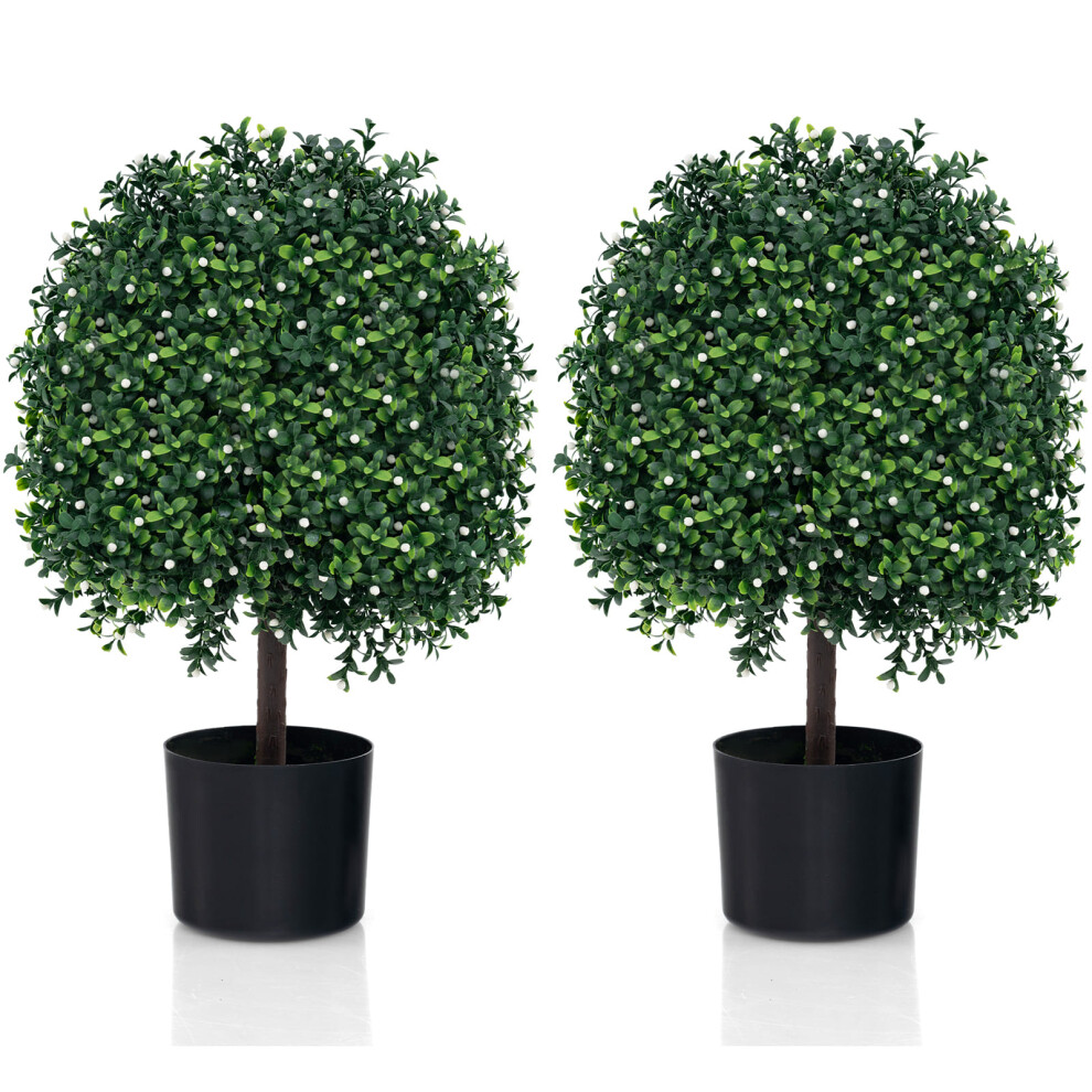 2Pcs Artificial Boxwood Topiary Ball Tree Faux Bushes Ball Plants