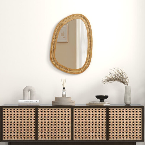 Casart Irregular PVC Rattan Wall Mirror Boho Style Decorative Mirror 2