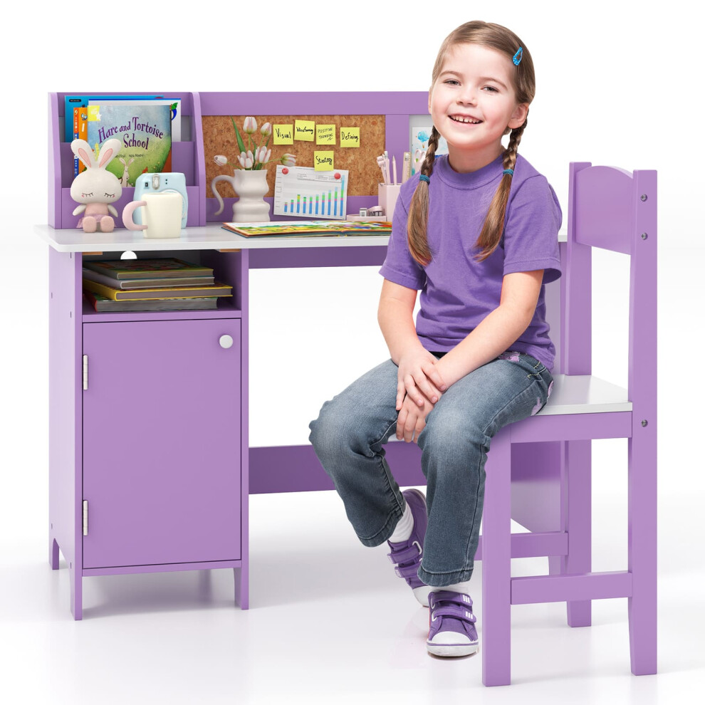 Kids Table and Chair Set Children Study Table w/ Hutch-Purple
