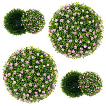 2PCS Artificial Plant Topiary Balls 37cm Faux Decorative Balls w/Pink Flowers