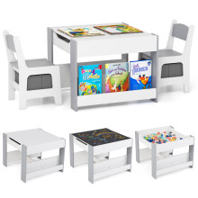 Kids Table & Chairs Set 4 in 1 Toddler Activity Table Playroom-Grey