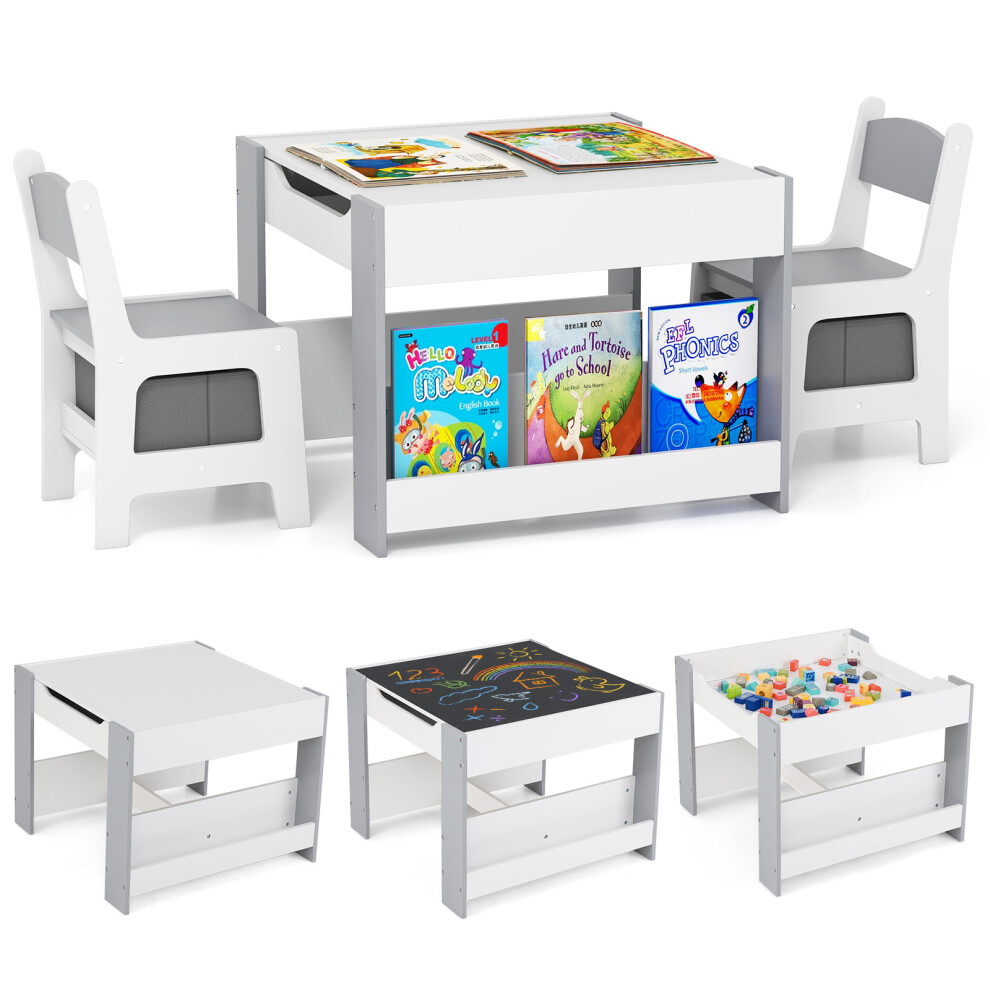 Kids Table & Chairs Set 4 In 1 Toddler Activity Table Playroom-Grey