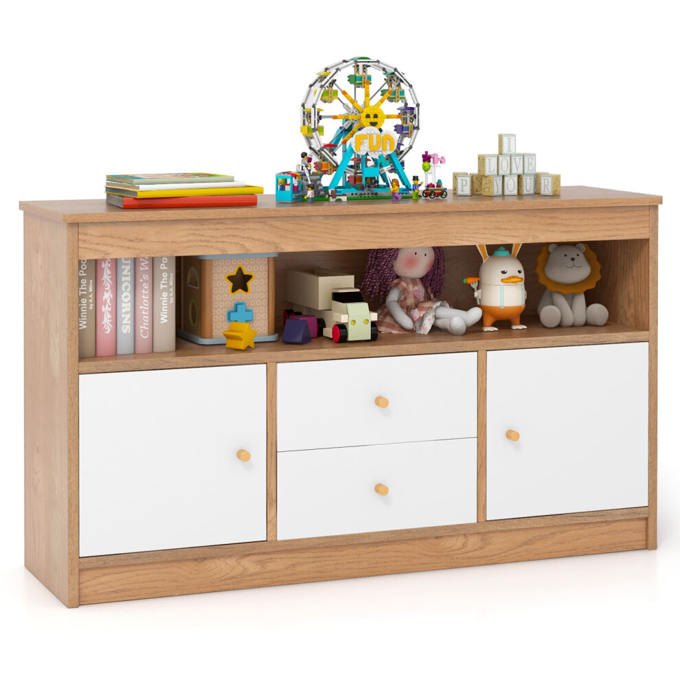 Kids Toy Storage Organizer Children Bookshelf Storage Chest-Natural