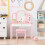 Casart Kids Vanity Table & Stool Set Princess Makeup Dressing Table-Pink 3