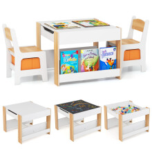 Kids Table & Chairs Set 4 in 1 Toddler Activity Table Playroom-Natural