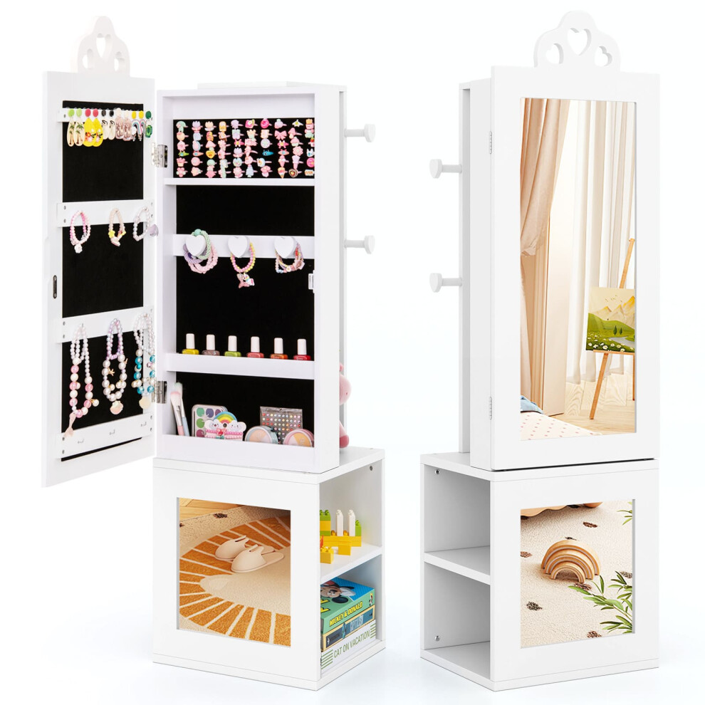 Kids Jewelry Armoire 3-in-1 Jewelry Storage Organizer w/Mirror-White
