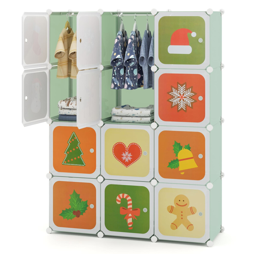 Casart Portable Kids Wardrobe Bedroom 12-Cube Baby Closet-Green