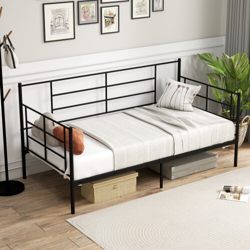 Casart Single Size Daybed 2-in-1 Sofa Bed Single Platform Bed w/ Arms & Back 2