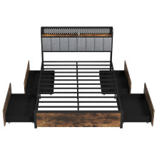 King Bed Platform Bed with LED Lights & USB Power Outlets