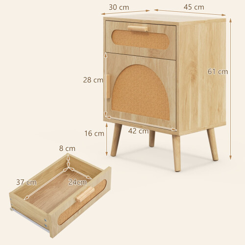 Casart Rattan Nightstand Boho Bedside Table with Storage Drawer 1