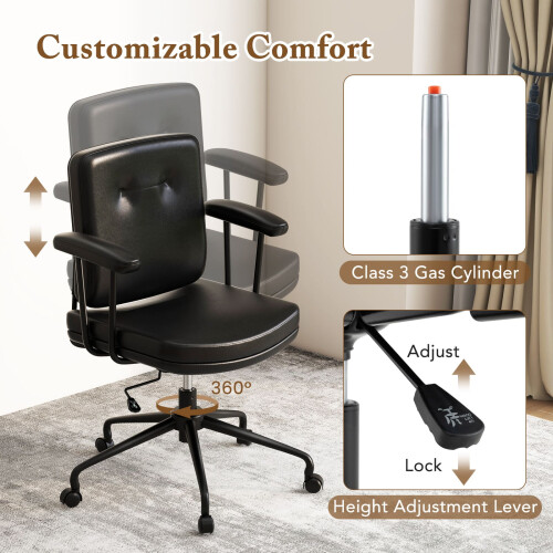 Casart Home Office Small Desk Chair with Adjustable Height Wheels 2
