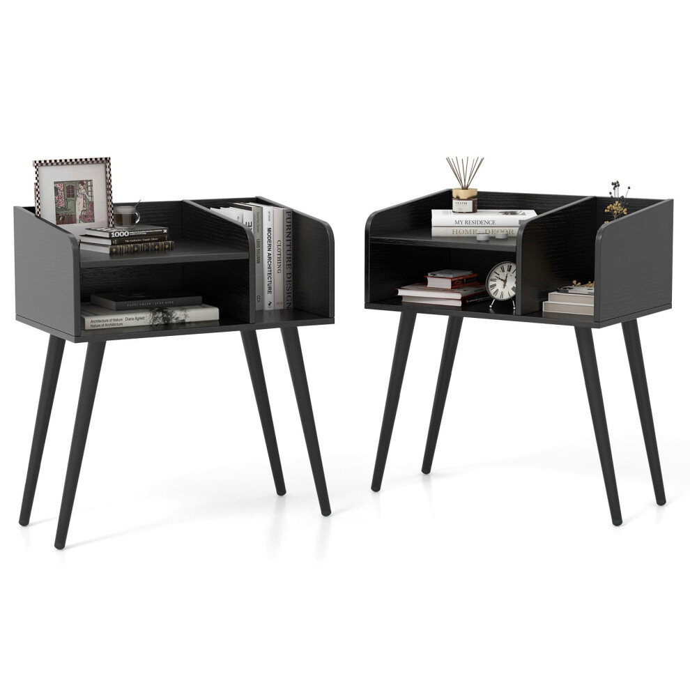 2-Tier Mid Century Modern Nightstand for Living Room Bedroom Set of 2