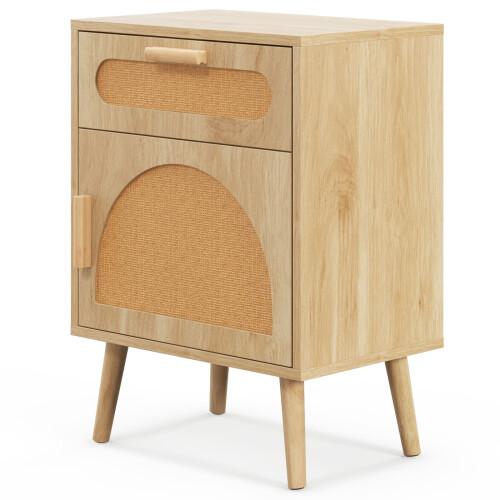 Casart Rattan Nightstand Boho Bedside Table with Storage Drawer
