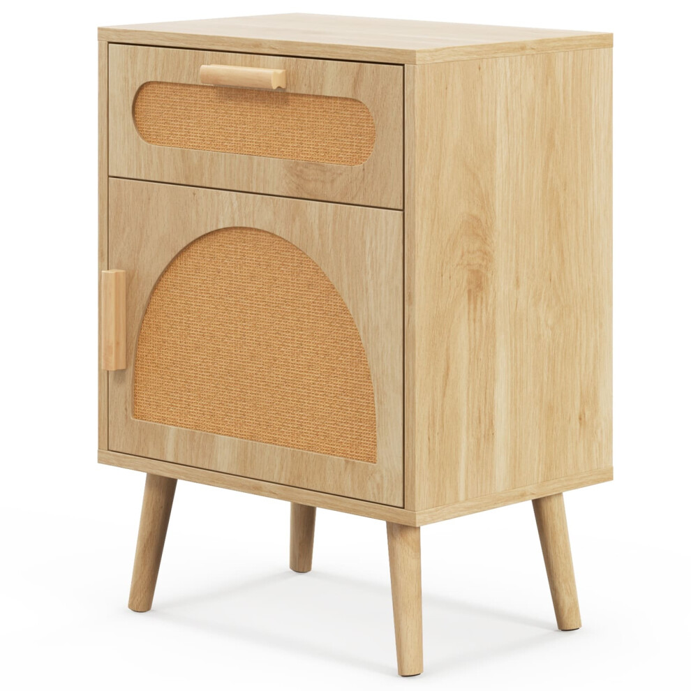 Casart Rattan Nightstand Boho Bedside Table With Storage Drawer