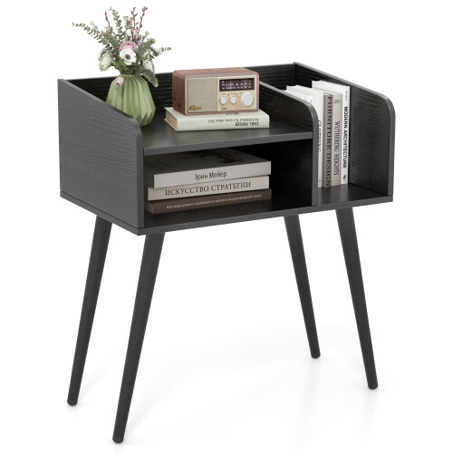 Casart 2-Tier Mid Century Modern Nightstand with Open Shelves