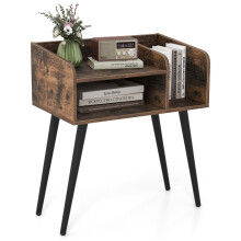 2-Tier Mid Century Modern Nightstand with Open Shelves
