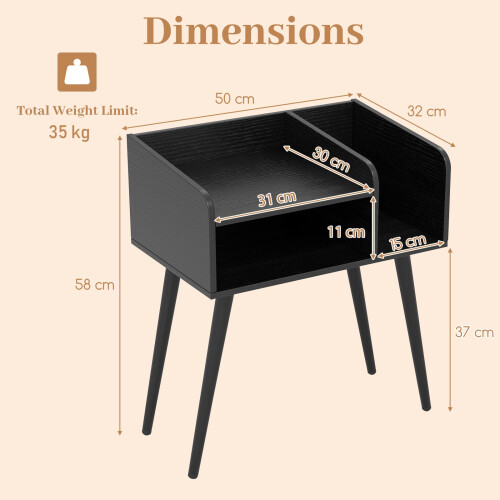 Casart 2-Tier Mid Century Modern Nightstand with Open Shelves 1