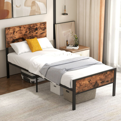 Casart Single Size Metal Bed Frame Platform Bed w/ Headboard & Footboard 2