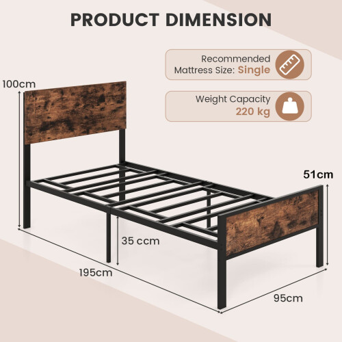Casart Single Size Metal Bed Frame Platform Bed w/ Headboard & Footboard 1