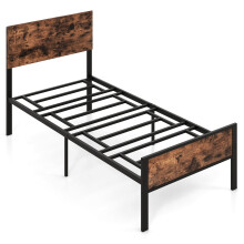 Single Size Metal Bed Frame Platform Bed w/ Headboard & Footboard