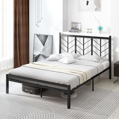 Casart King Size Platform Bed Bed Frame Frame w/ Branch-shaped Headboard 2