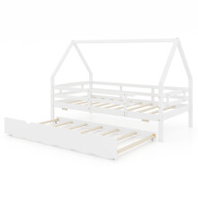 Kids House Bed Wooden Platform Bed with Full Length Safety Guardrails