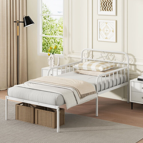 Casart Metal Daybed Extendable Daybed to Single Size Bed Sofa Bed-White 2