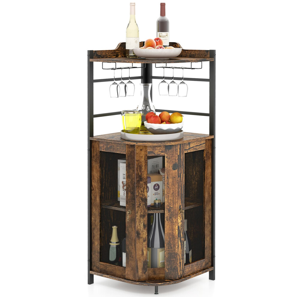Corner Bar Cabinet Industrial Wine Buffet Cabinet-Brown