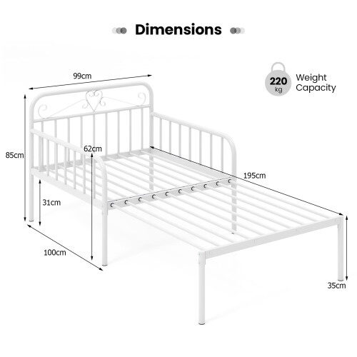 Casart Metal Daybed Extendable Daybed to Single Size Bed Sofa Bed-White 1