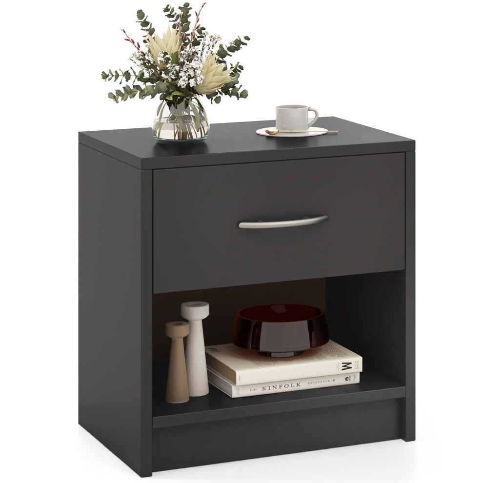 3-Tier Bedside Table Bedroom Nightstand w/Drawer-Grey