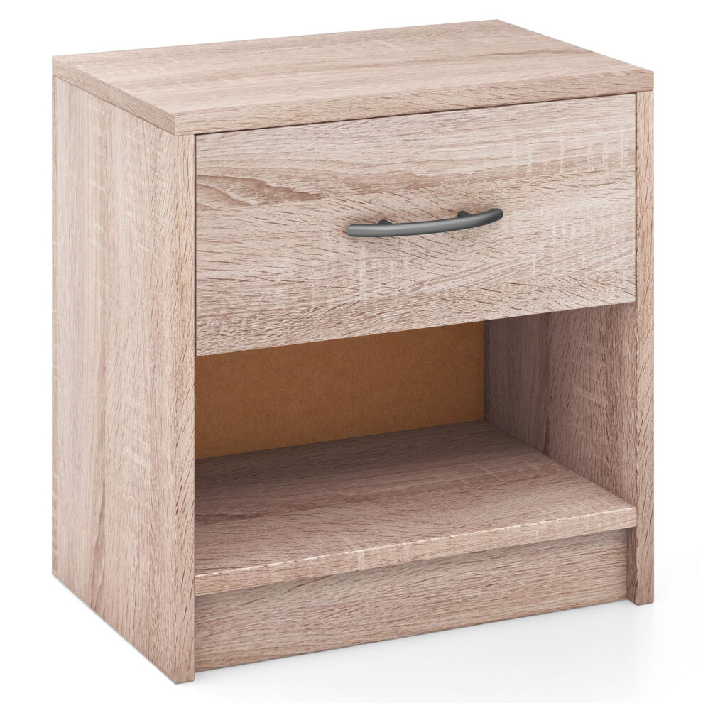 Casart 3-Tier Bedside Table Bedroom Nightstand W/Drawer-Natural